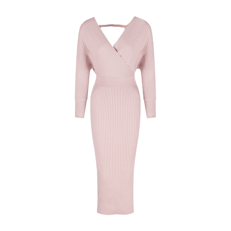 Cross V-Neck Knit Dress | LUNMUL