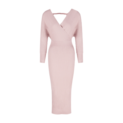 Cross V-Neck Knit Dress | LUNMUL