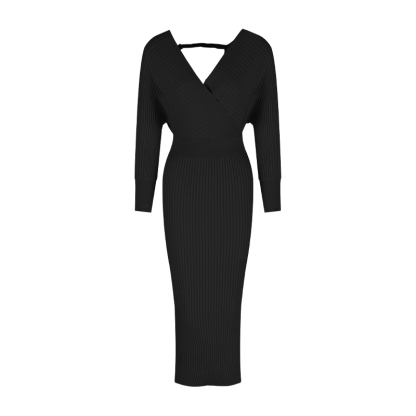 Cross V-Neck Knit Dress