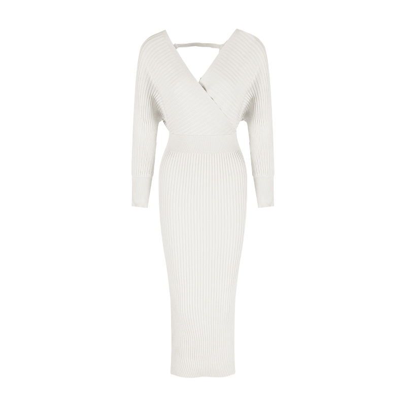 Cross V-Neck Knit Dress | LUNMUL