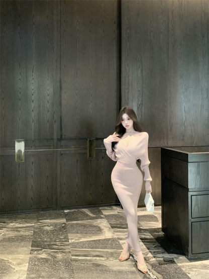 Cross V-Neck Knit Dress