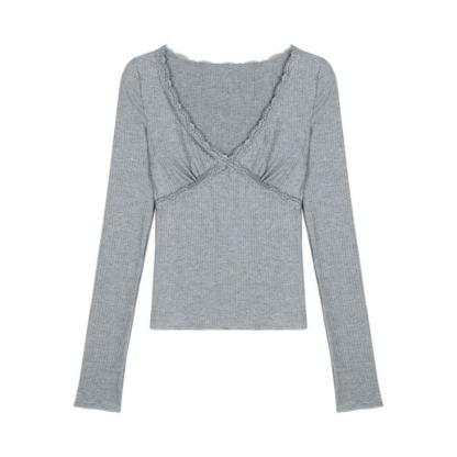 Lace Trim V-Neck Knit Top