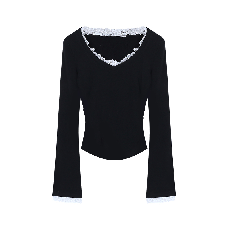 Chic Lace Trim V-Neck Top | LUNMUL