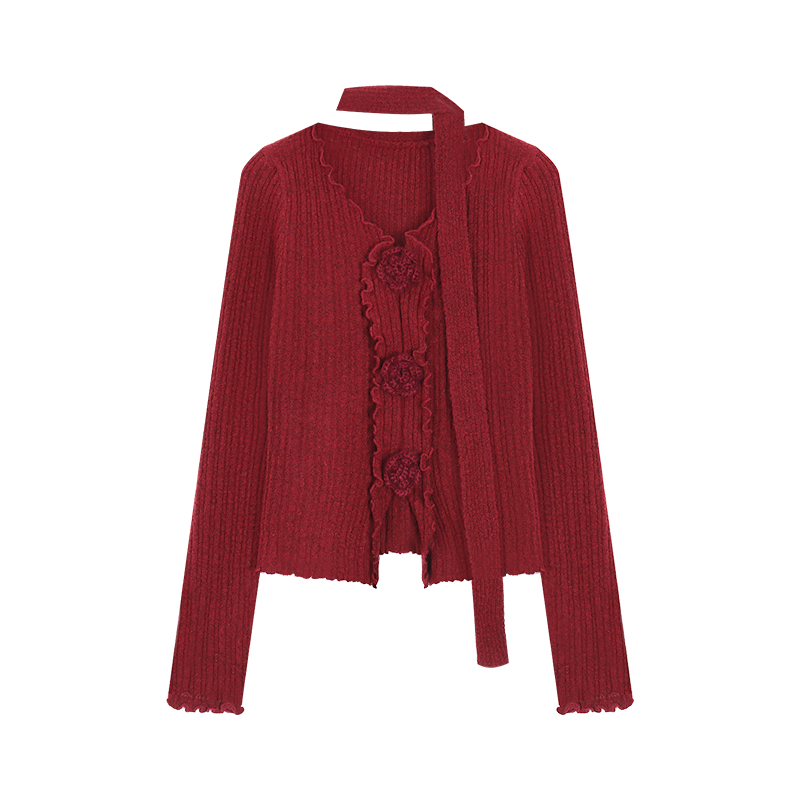 V-Neck Jacquard Sweater & Skirt Set