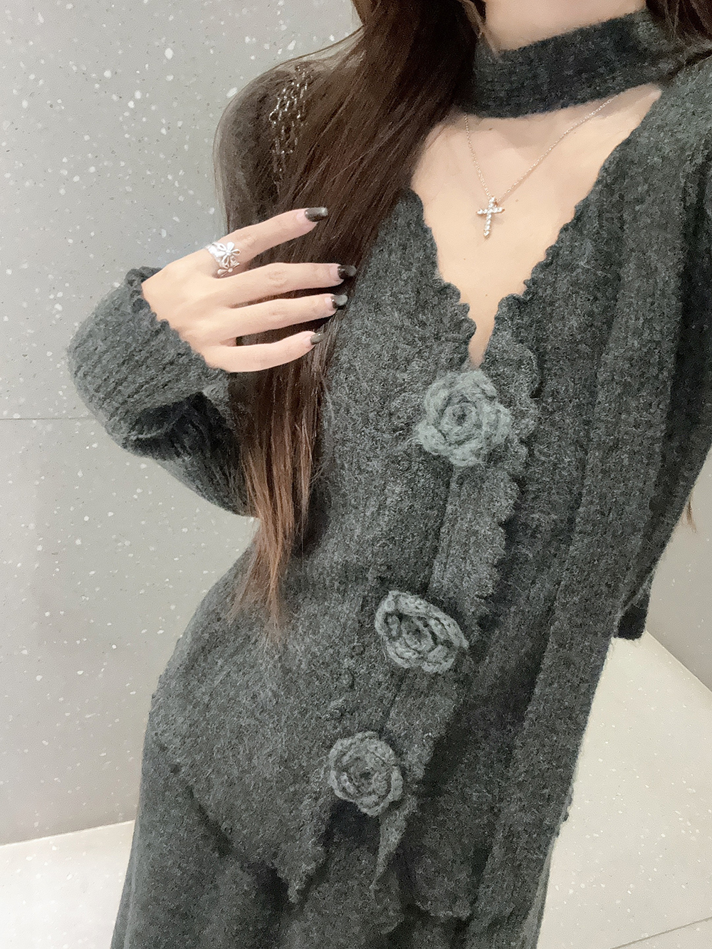 V-Neck Jacquard Sweater & Skirt Set