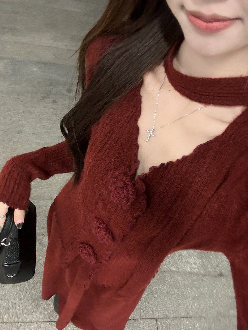 V-Neck Jacquard Sweater & Skirt Set