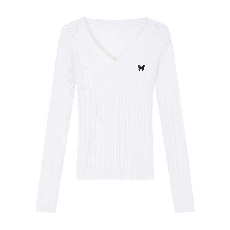 Butterfly Embroidered V-Neck Sweater | LUNMUL