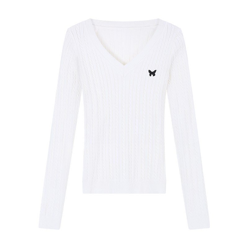 Butterfly Embroidered V-Neck Sweater | LUNMUL