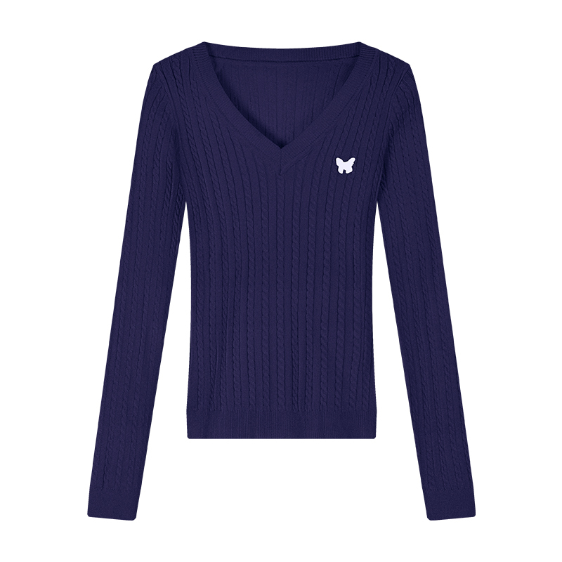 Butterfly Embroidered V-Neck Sweater