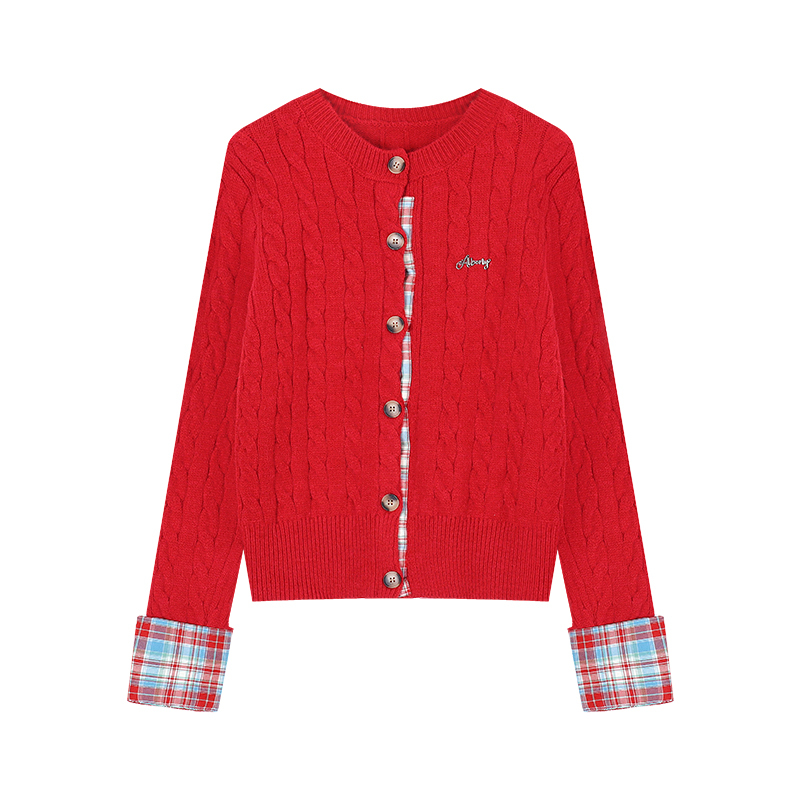 Plaid Cable Knit Cardigan