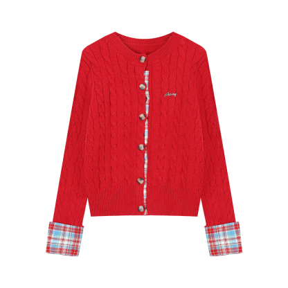 Plaid Cable Knit Cardigan | LUNMUL