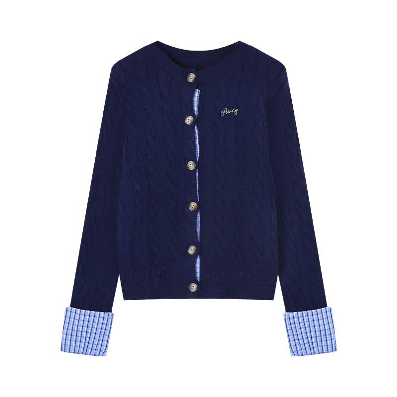 Plaid Cable Knit Cardigan