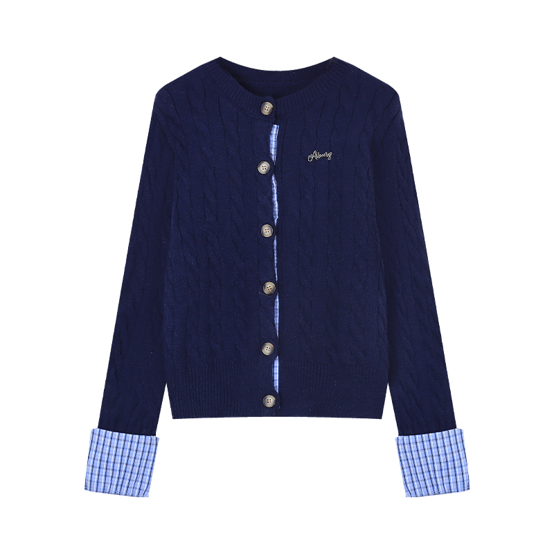 Plaid Cable Knit Cardigan