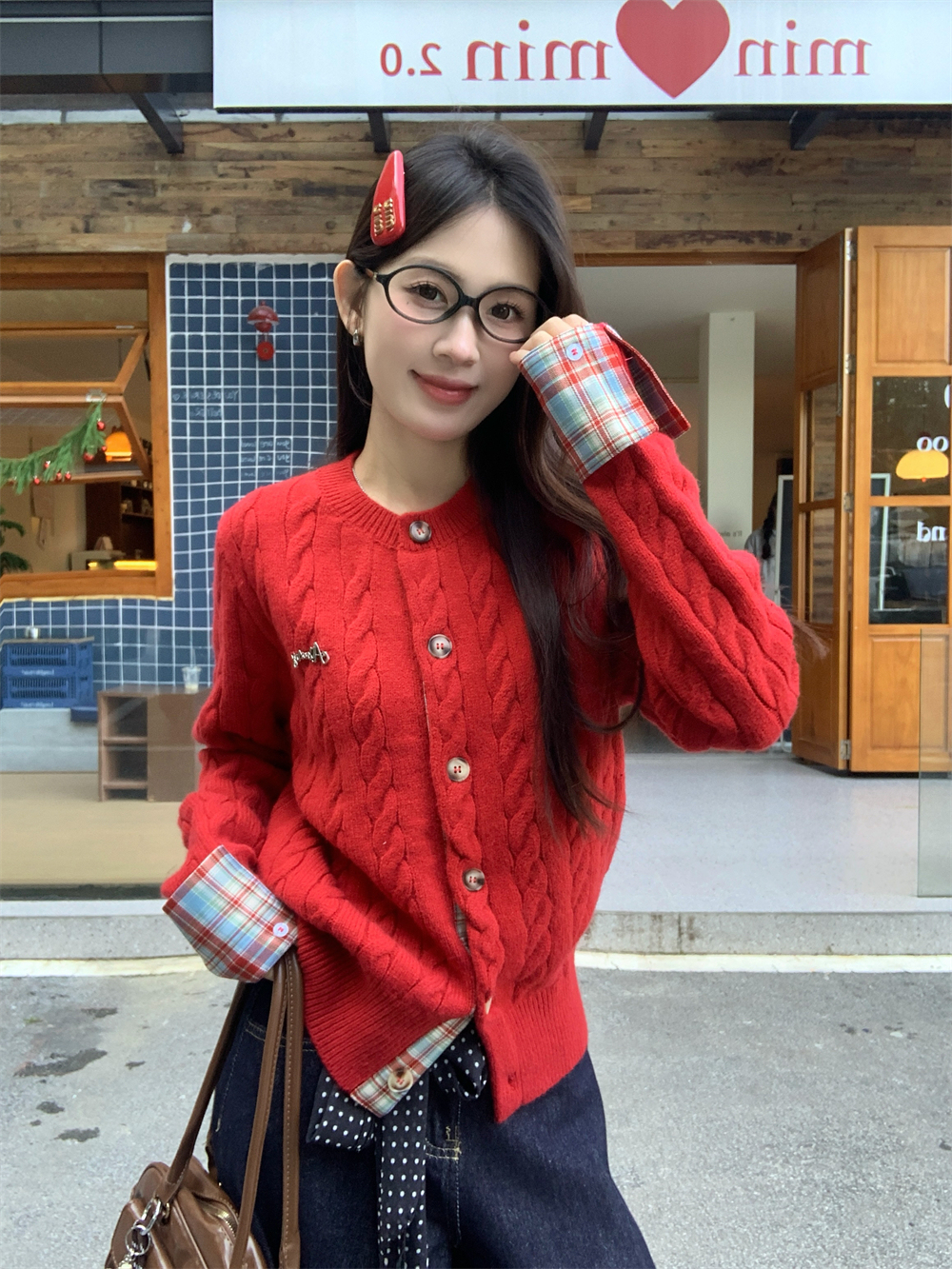 Plaid Cable Knit Cardigan