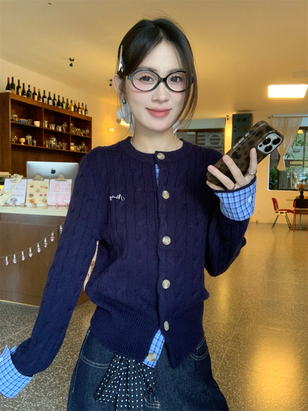 Plaid Cable Knit Cardigan