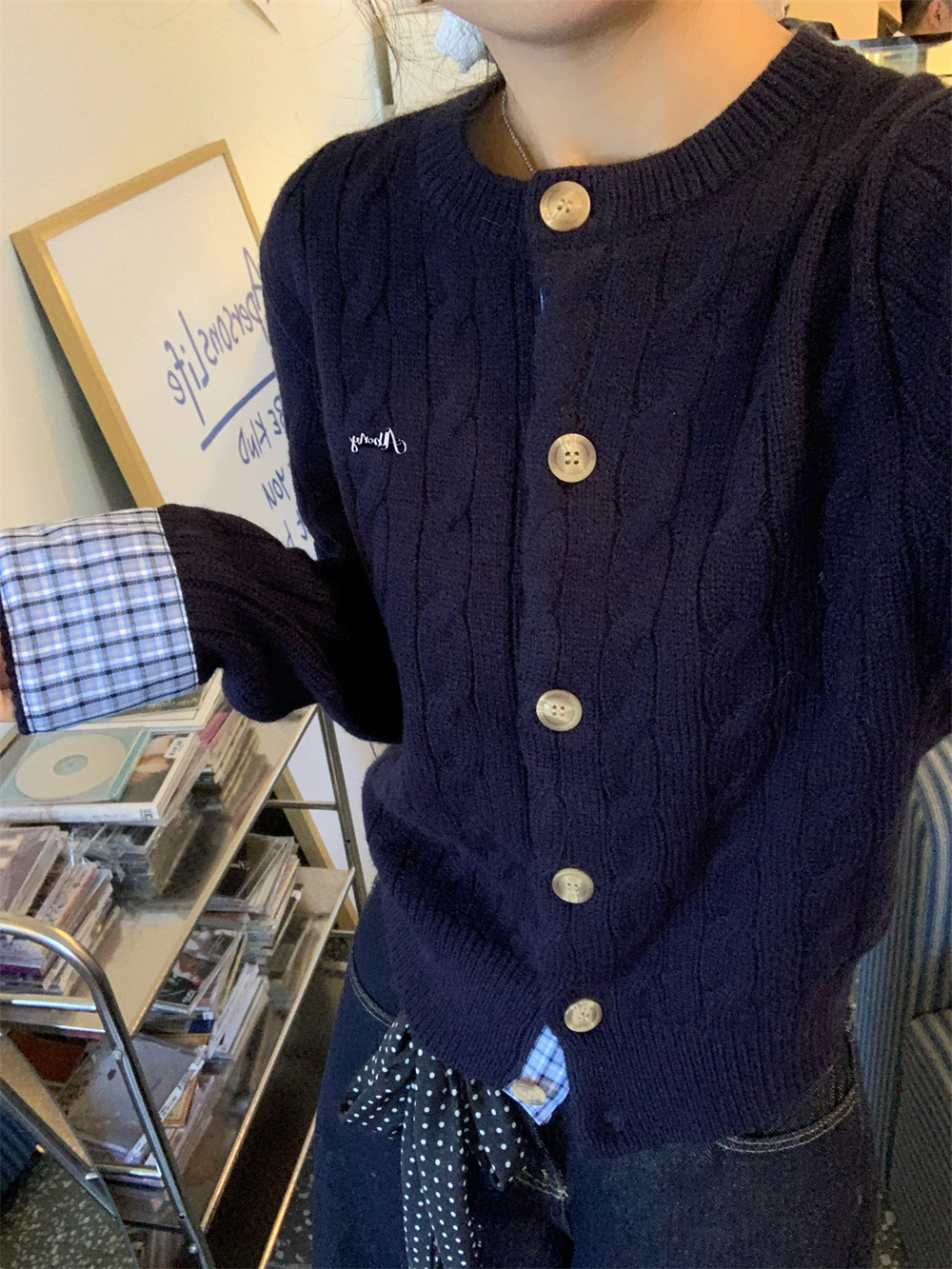 Plaid Cable Knit Cardigan