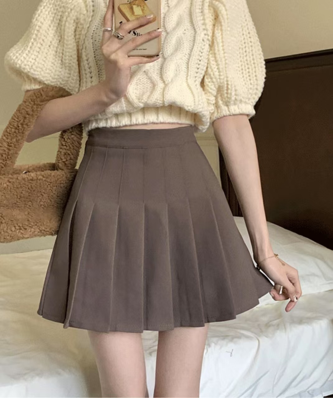 High-Waist Pleated A-Line Skirt