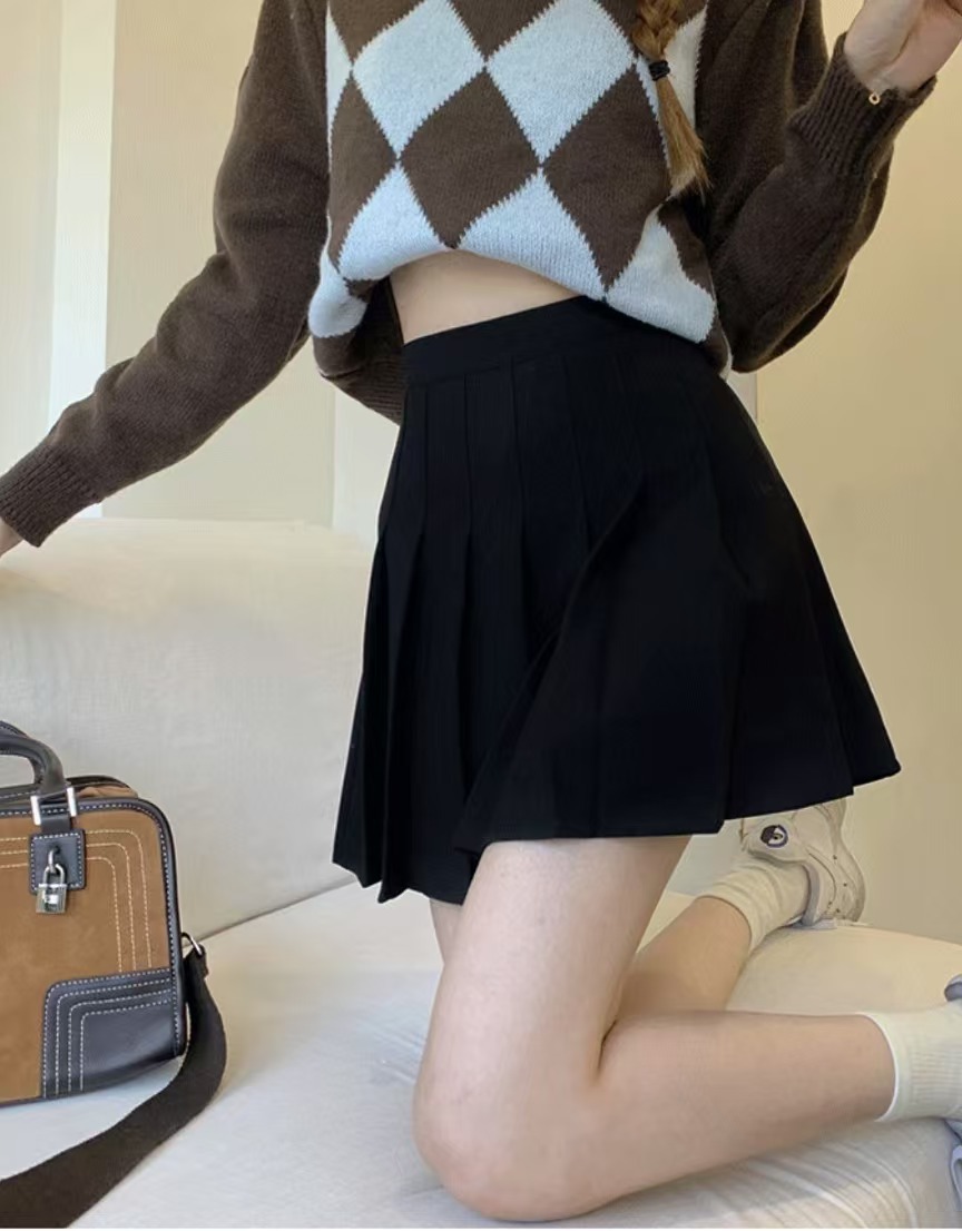 High-Waist Pleated A-Line Skirt