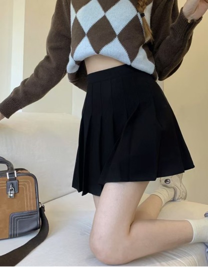 High-Waist Pleated A-Line Skirt