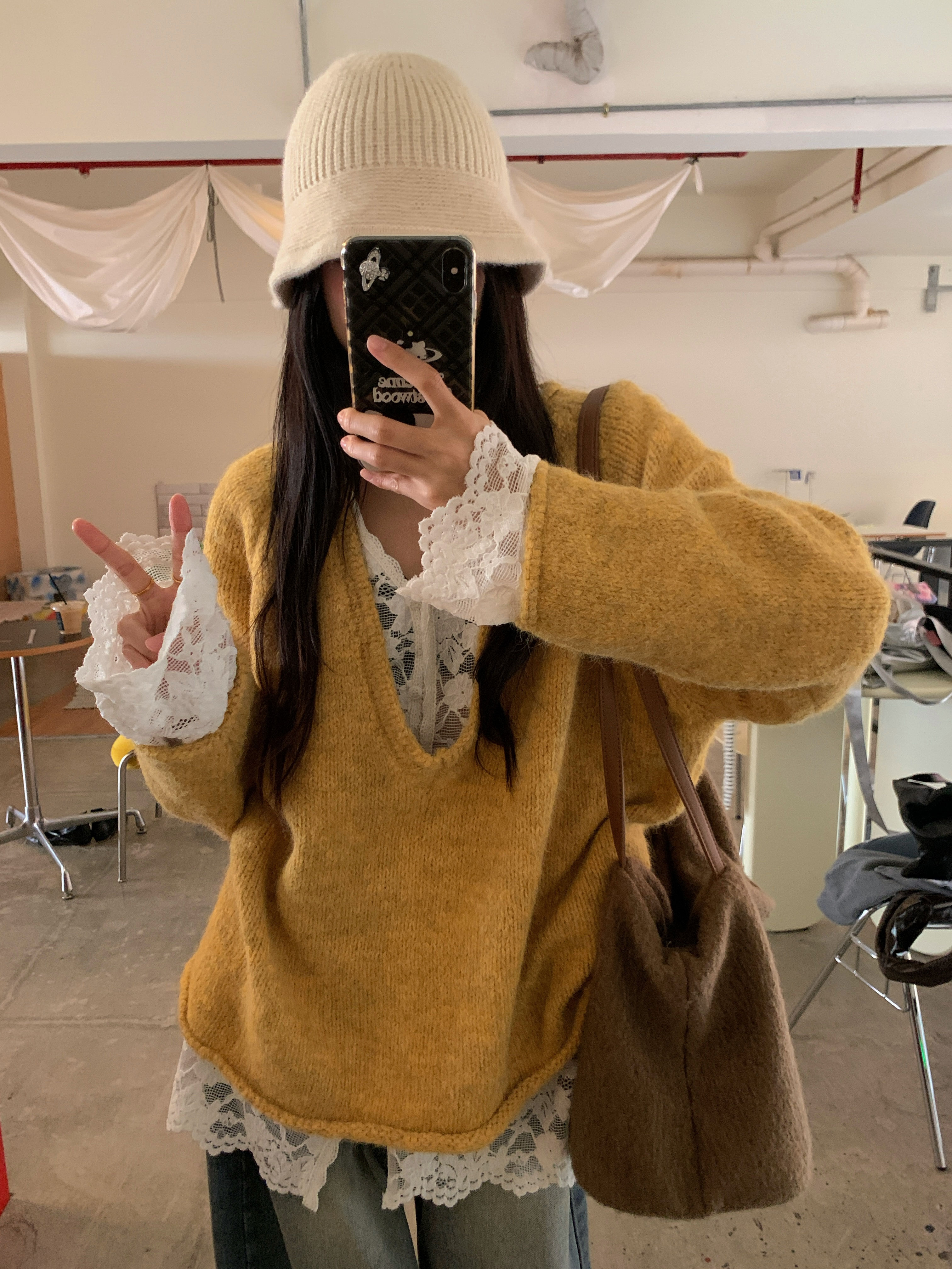 Lace Layering Top & Knit Cardigan Set