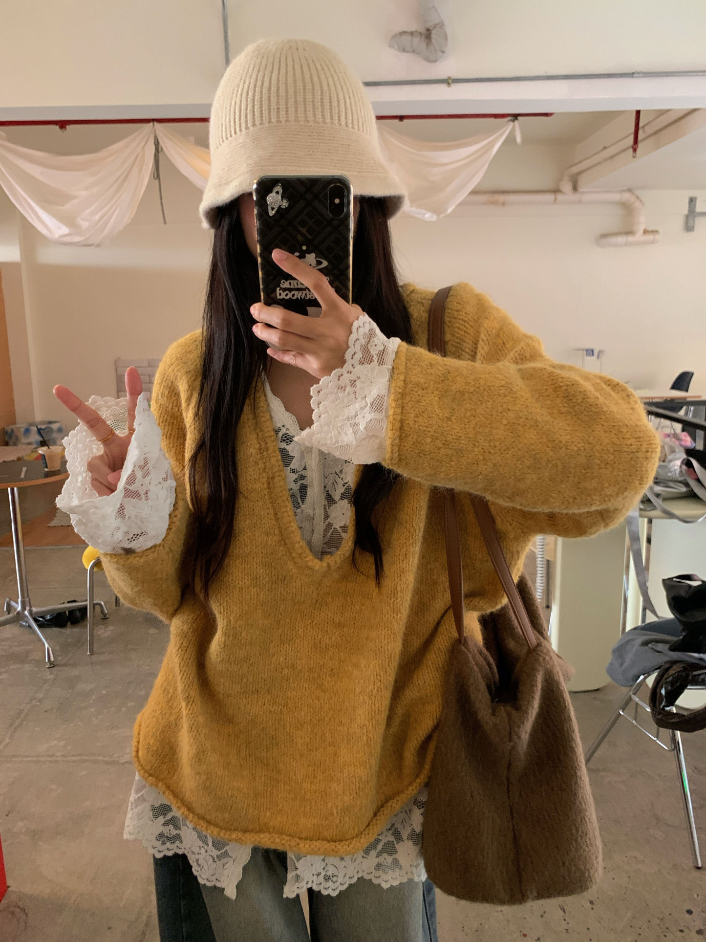 Lace Layering Top & Knit Cardigan Set