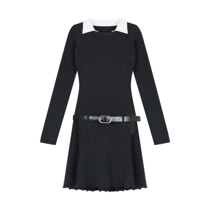 Fitted Two-Tone Knit Dress | LUNMUL