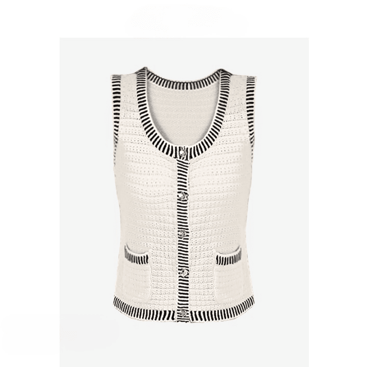 French contrast sleeveless cardigan | LUNMUL