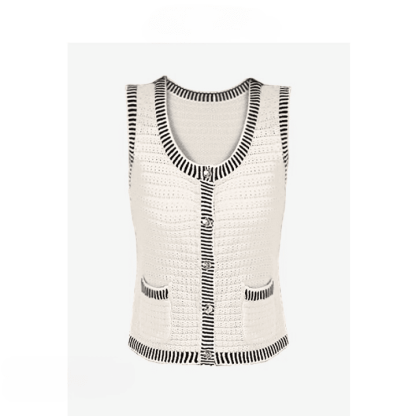 French contrast sleeveless cardigan | LUNMUL