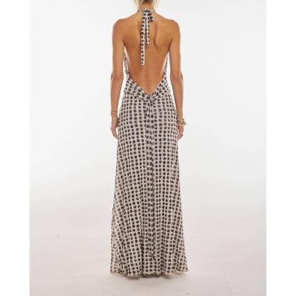 Sleeveless Halter Dress Backless Flower