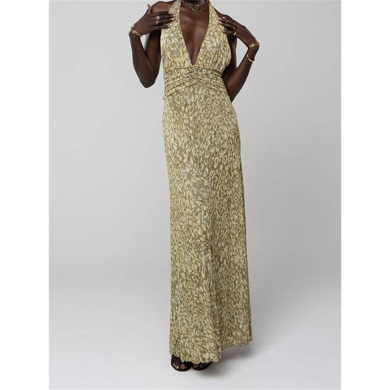 Sleeveless Halter Dress Backless Flower | LUNMUL