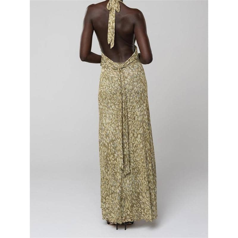 Sleeveless Halter Dress Backless Flower