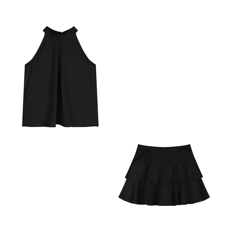 Halter Neck Sleeveless Top & Tiered Skirt Set | LUNMUL