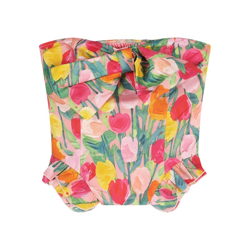 Tulip Print Bow Backless Top
