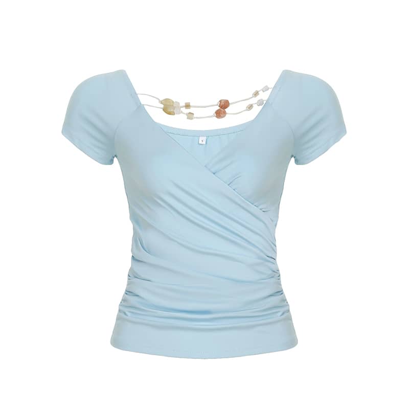 Beaded V-Neck Tee | LUNMUL