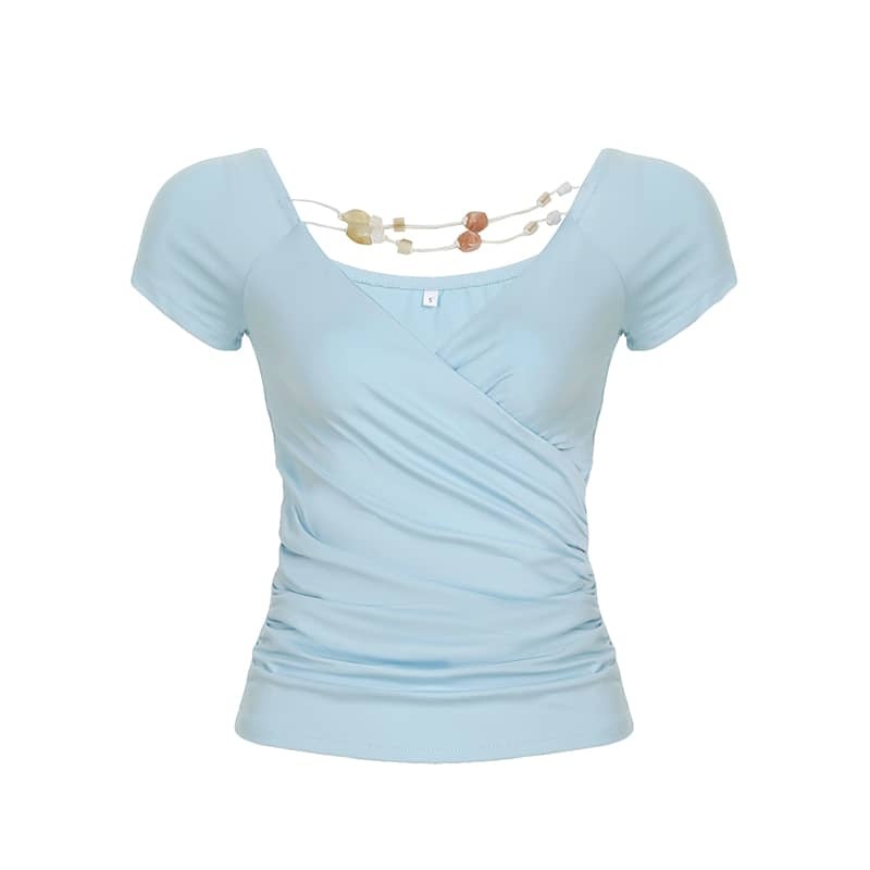 Beaded V-Neck Tee | LUNMUL