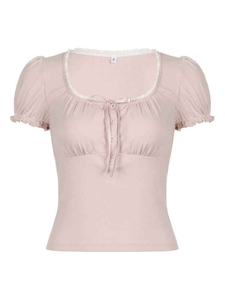 Lace Puff Sleeve Tee | LUNMUL