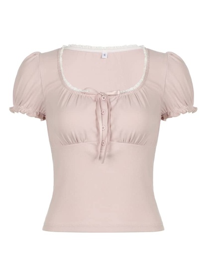 Lace Puff Sleeve Tee | LUNMUL