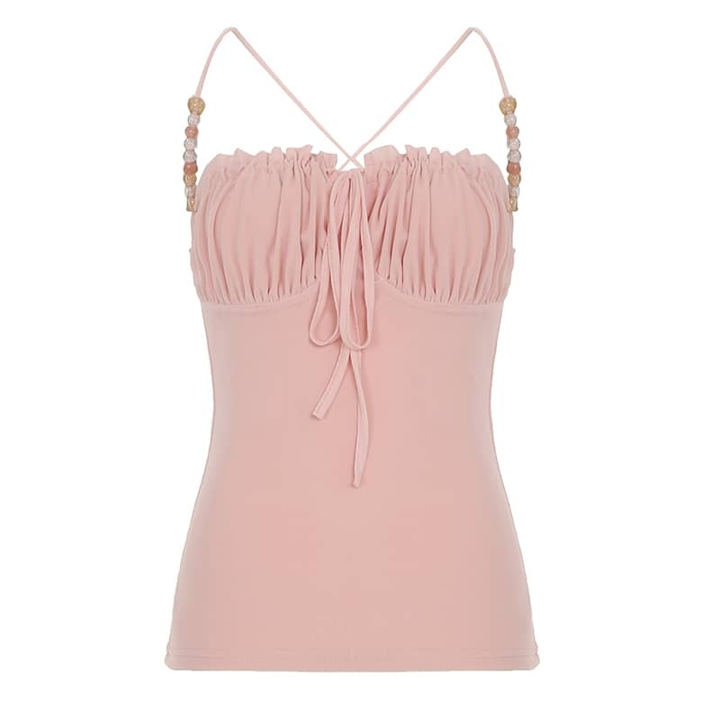 Beaded Crisscross Halter Top
