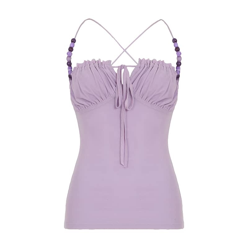 Beaded Crisscross Halter Top | LUNMUL