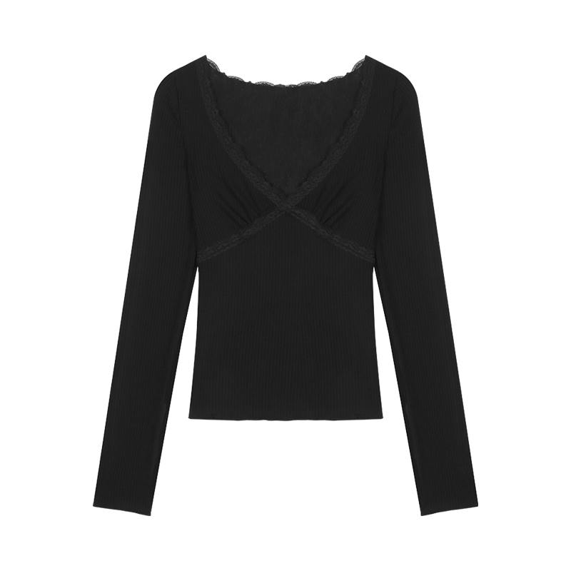 Lace Trim V-Neck Knit Top | LUNMUL
