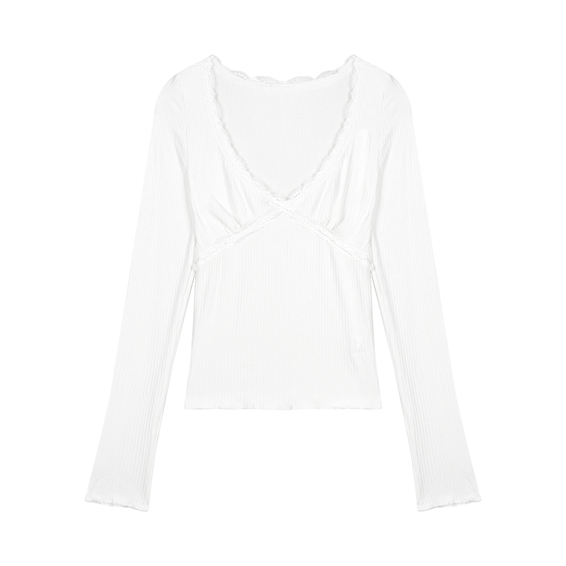 Lace Trim V-Neck Knit Top | LUNMUL