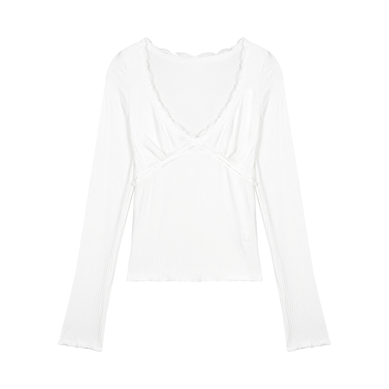 Lace Trim V-Neck Knit Top | LUNMUL