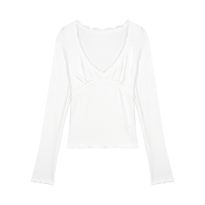 Lace Trim V-Neck Knit Top | LUNMUL