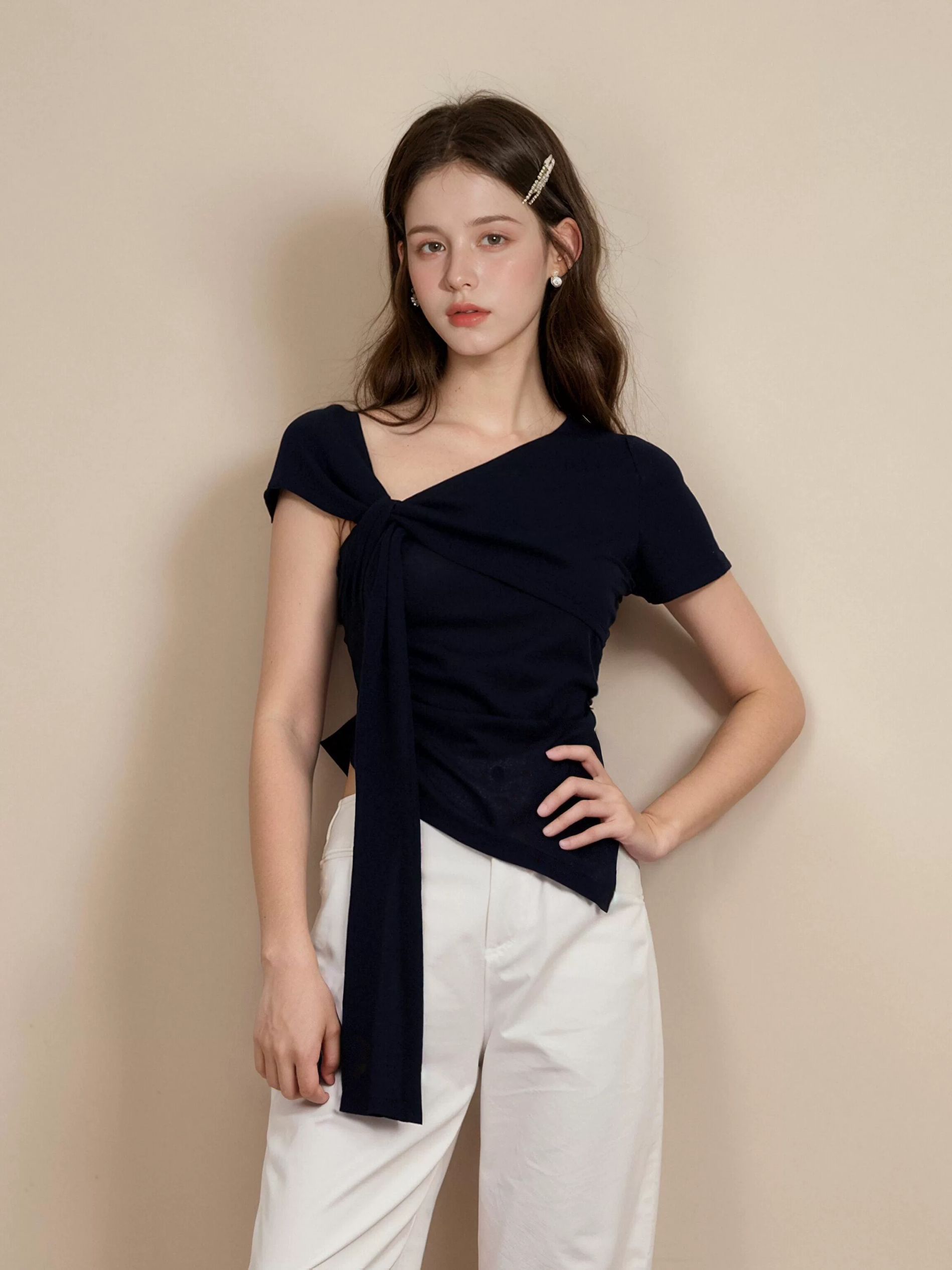 Draped Ribbon Detail Top