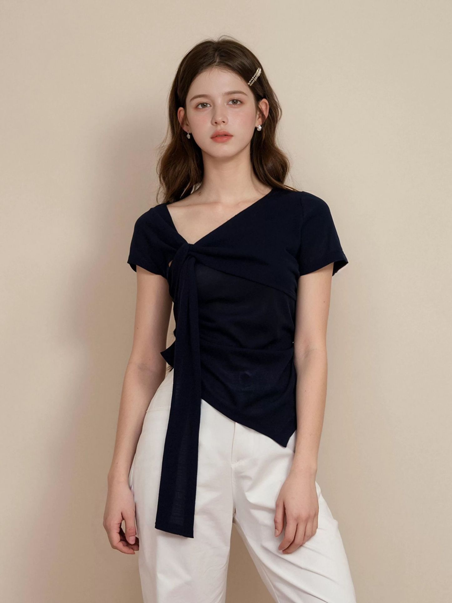 Draped Ribbon Detail Top