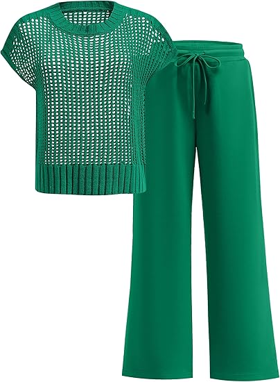 Women's two-piece clothing knitted sweater wide-leg pants suit