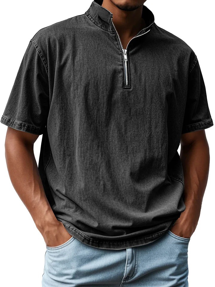 2025 News 🔥Stand Collar Zipper T-retro Trendy Fitted Short-sleeved Shirt