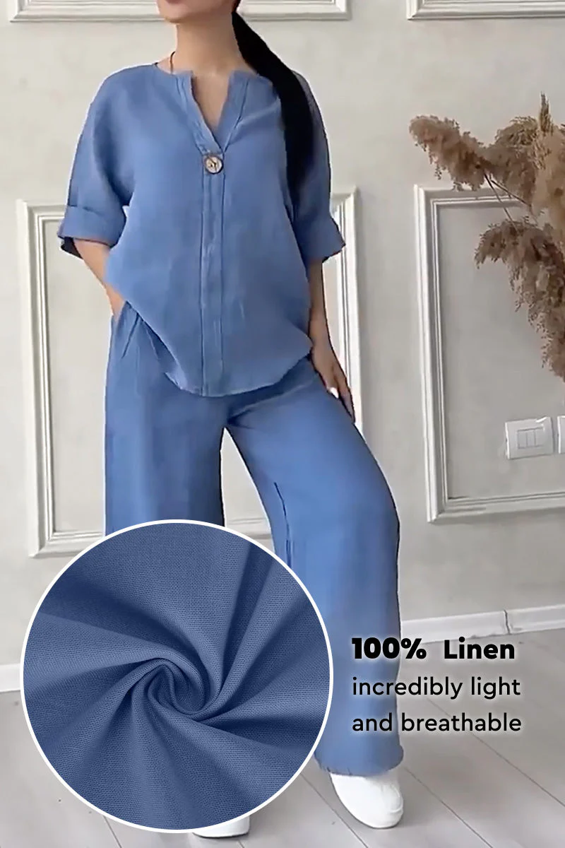 2025 🎁 Hot Sale 49% OFF 🔥Casual button decorated cotton and linen two-piece set