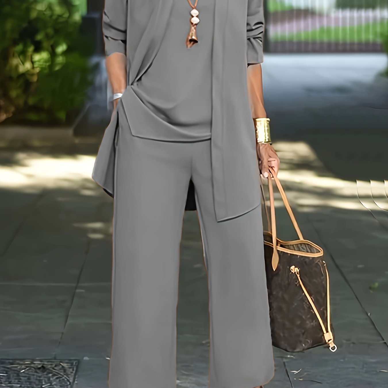 Casual Three-piece Solid Set, Long Sleeve Cardigan & Top & Long Pants Outfits