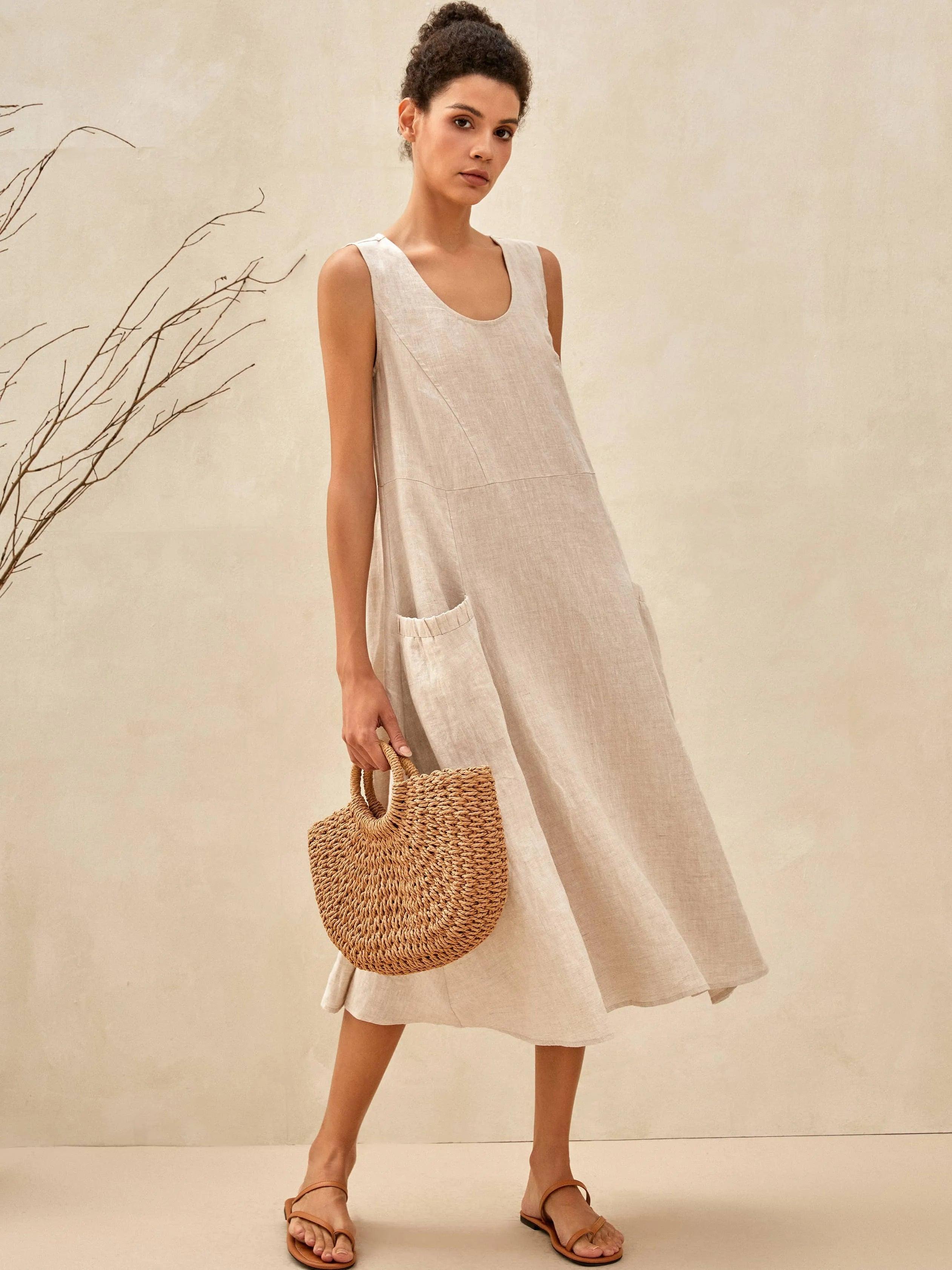 100% Linen Swing Beach Tank Dress